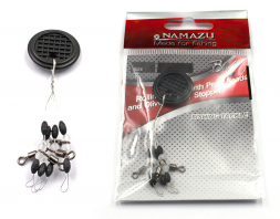 Стопор с вертлюгом Namazu ROLLING SWIVEL PEARL BEADS AND OLIVE RUBBER STOPPER , р. S уп.4 шт